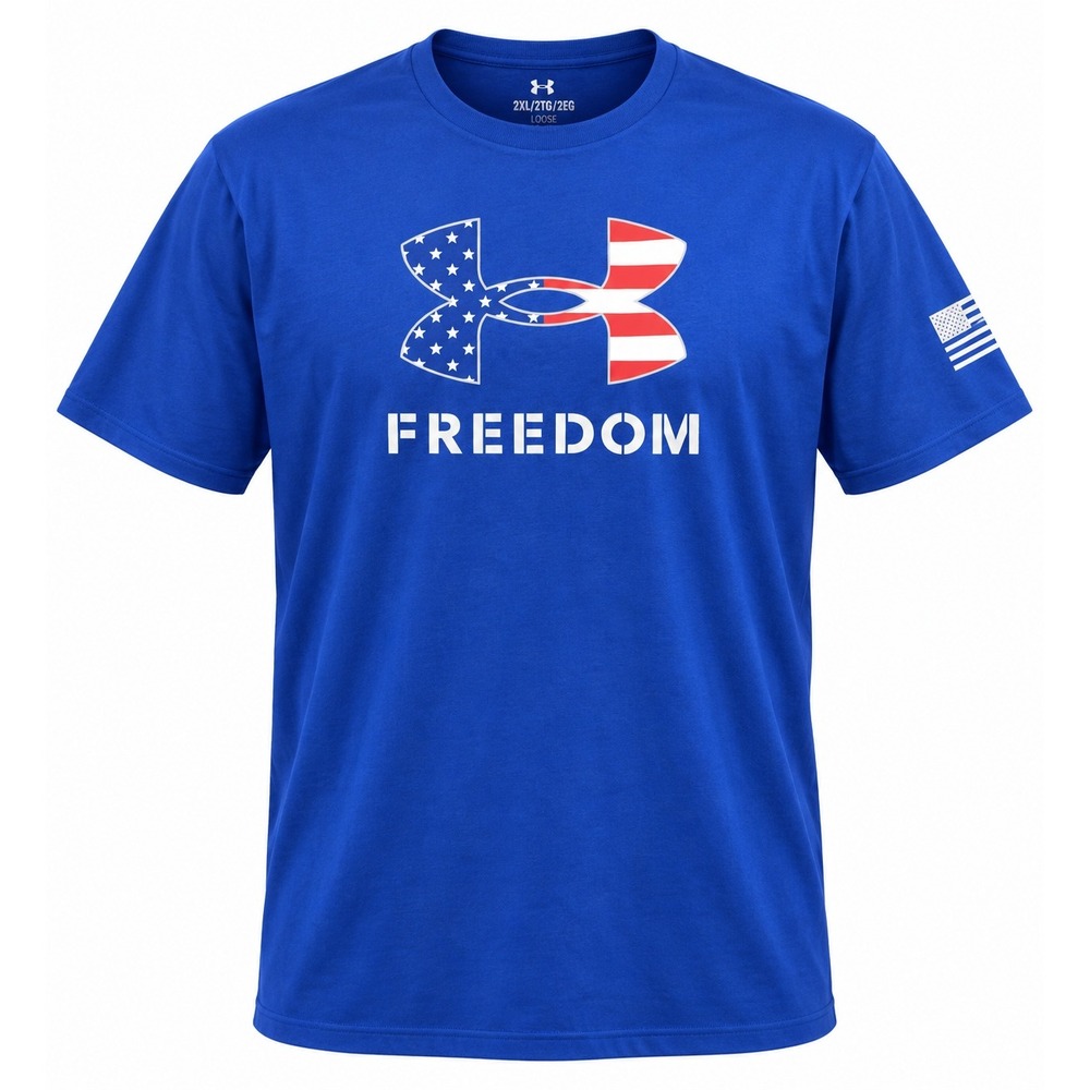Under Armour Freedom Men's 2XL Patriotic American Flag Logo T-Shirt NWT